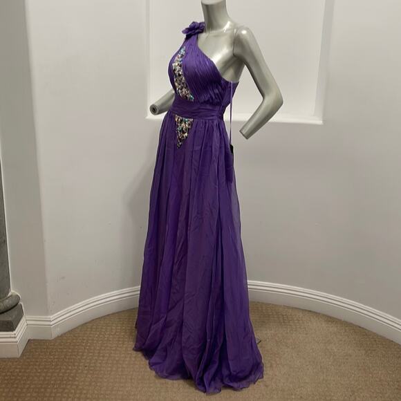 BICICI & COTY One Shoulder Purple Gown Beads Accent Size XS Special Occasion - Picture 3 of 14